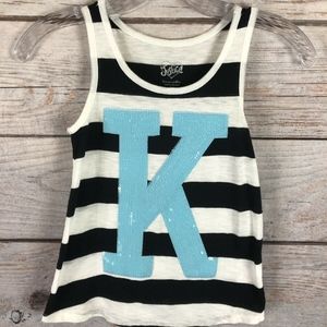 Justice Black/White Stripe Tank with Blue Sequin